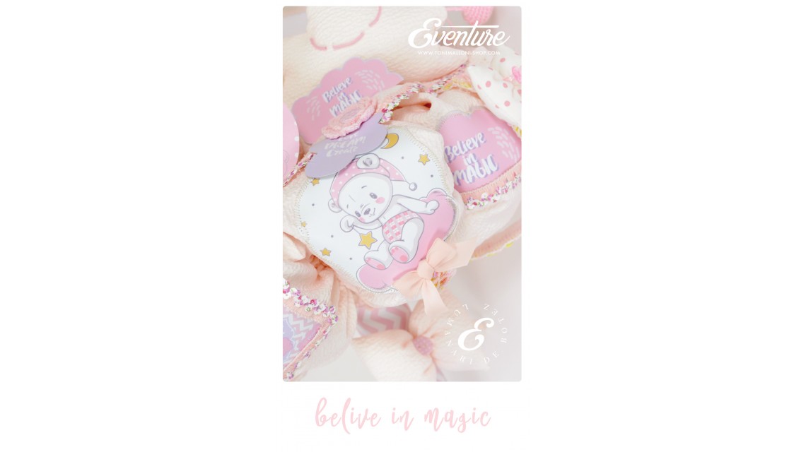 Lumanare botez pentru fetite cu ursuleti roz si norisori pufosi, 65x4 cm, Dream big little girl  6